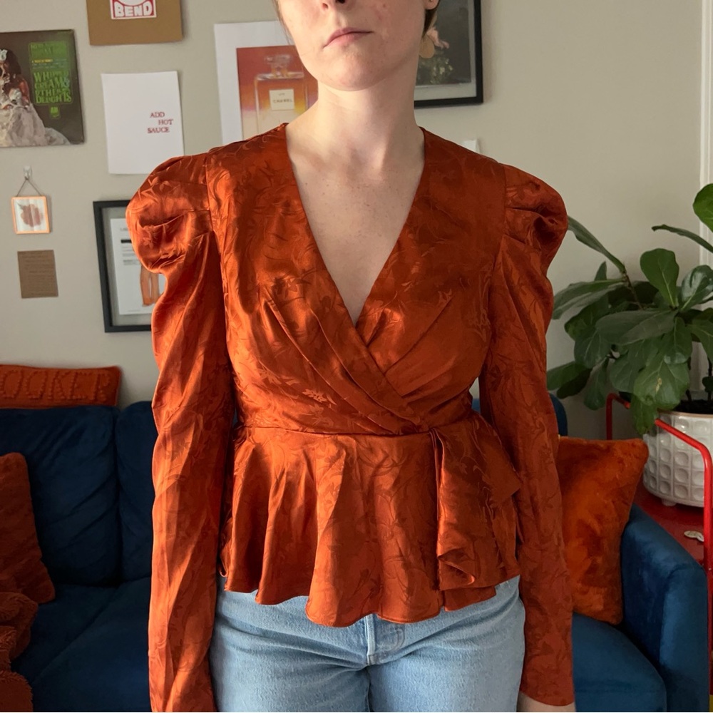 Burnt orange/Rust Satin floral top